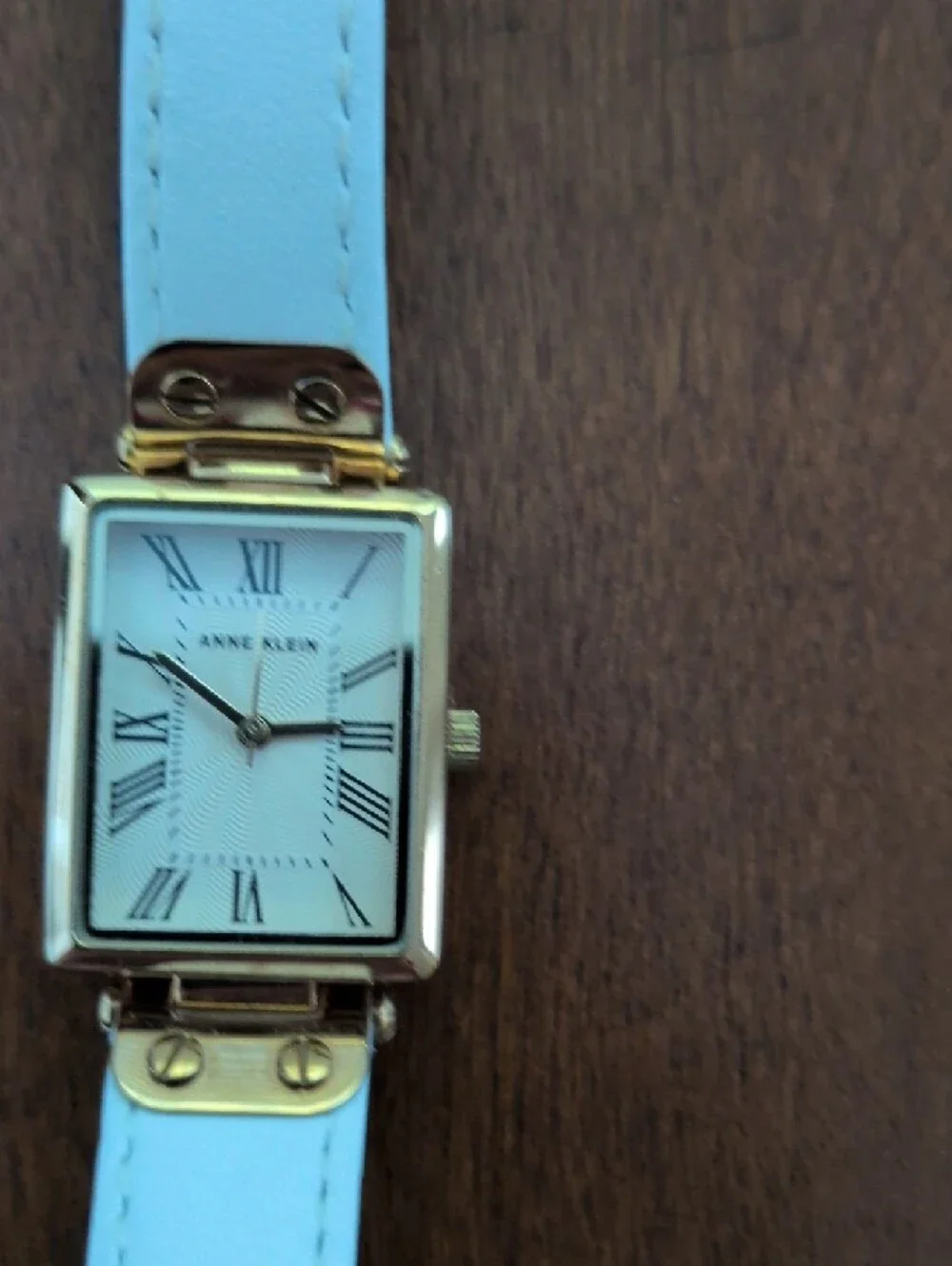 Anne Klein Classic White Leather Strap Watch with Gold Case